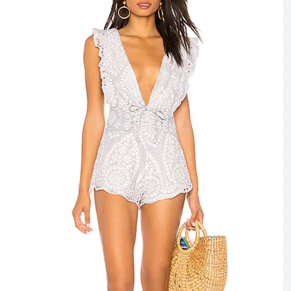 Beach Riot Nixie Romper in Cotton Eyelet with Micro Stripes Size Small